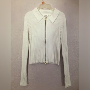 No Boundaries White Ribbed Zip-Up Sweater